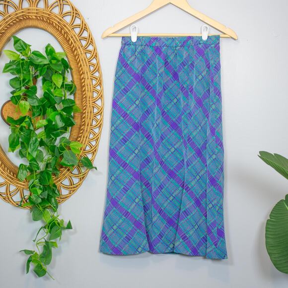 Vtg 11 Shona Dress 80s Plaid 2 Pc Set Blouse Skirt Jewel Tone | Bright Winter - Picture 14 of 16